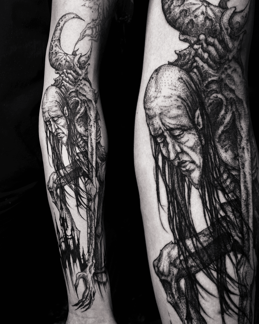 Dark elder figure comparison - Design and tattoo